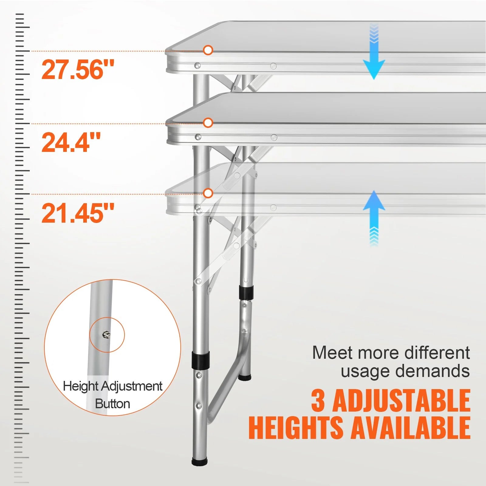 VEVOR Camping Kitchen Table, Quick Set-Up Folding Camping Table, 3 Adjustable Heights, MDF Camping Table, Ideal for Outdoor Picnics, Bbqs, Camping, RV Traveling