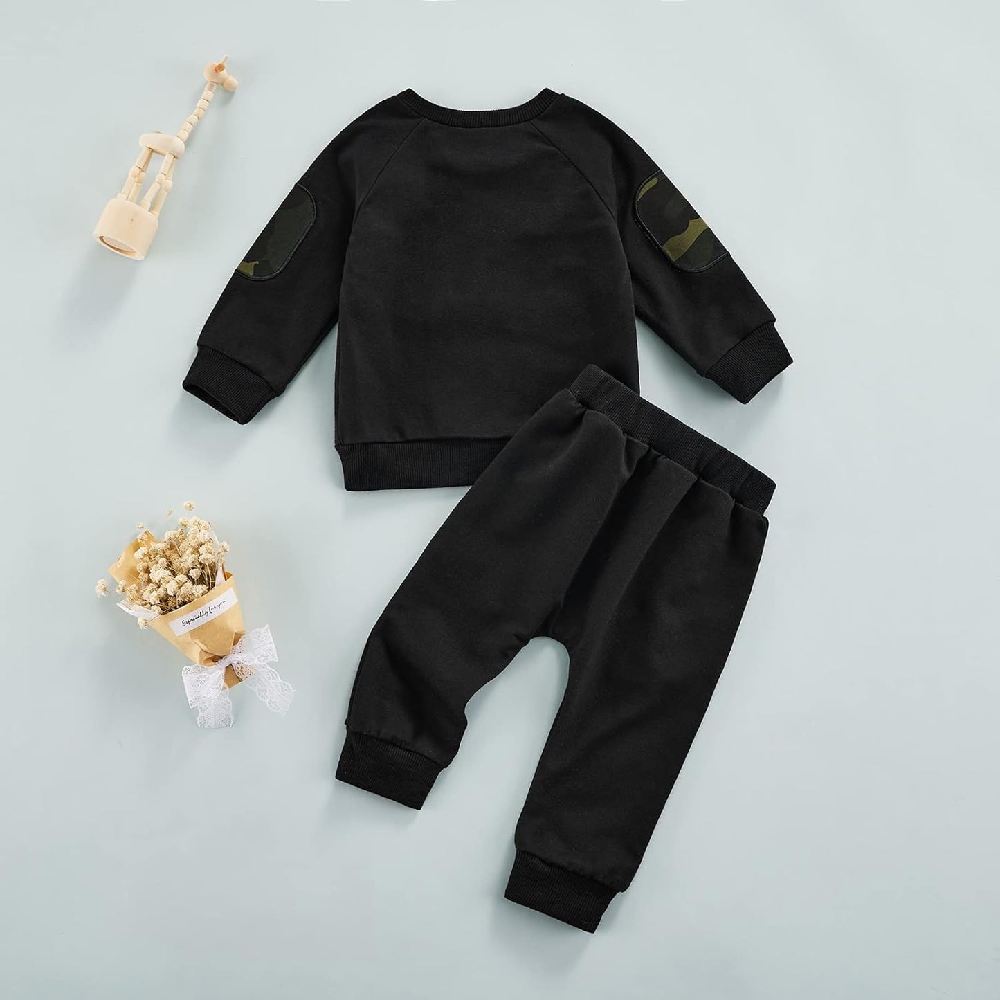 Newbron Baby Girls Boys Clothes Letter Printed Long Sleeve Romper Hooded Sweatshirts Pants Outfits(Black, 18-24 Months)