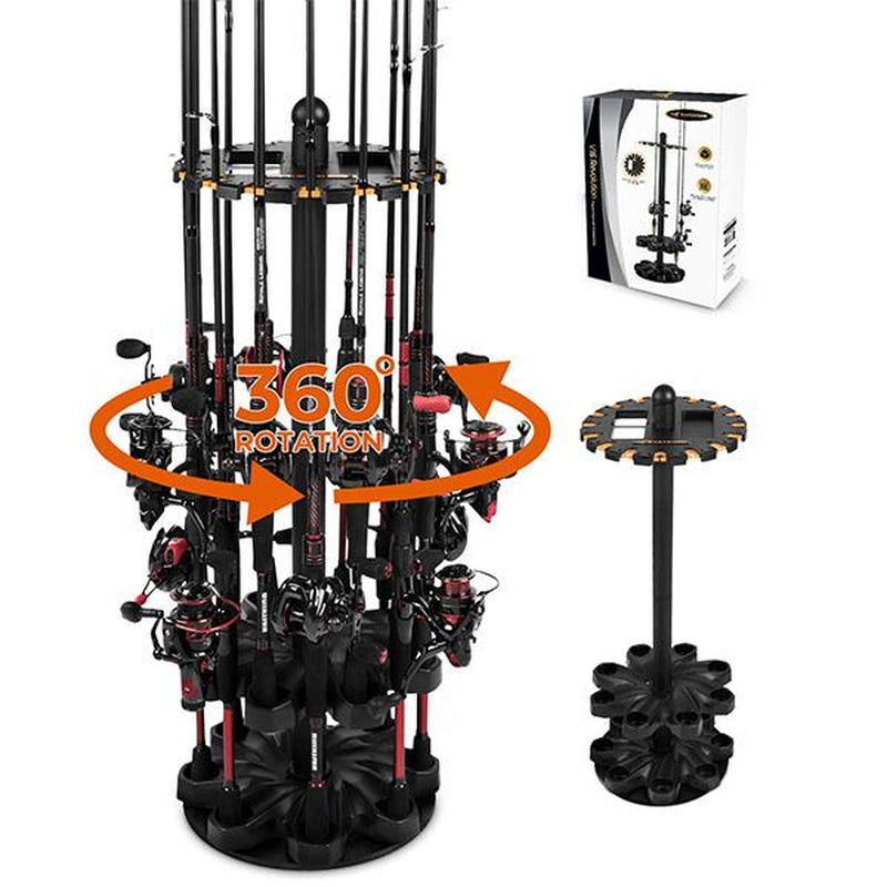 Kastking V16 Fishing Rod Rack with Rotating Base and Kastking White Patented V15 Vertical Fishing Rod Holde- Fishing Pole Rack Holds up to 15 Fishing Rods or Combos, Lightweight and Durable ABS Construction, Space-Saving Fishing Rod Holders for Garage